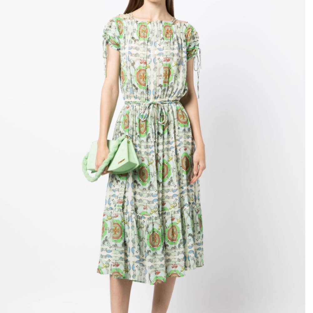 Tory Burch Carousel Print Midi Silk Dress 00 $578